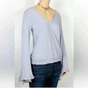American Eagle Blouse Soft & Sexy Lilac Purple Faux Wrap Front Bell Sleeve S